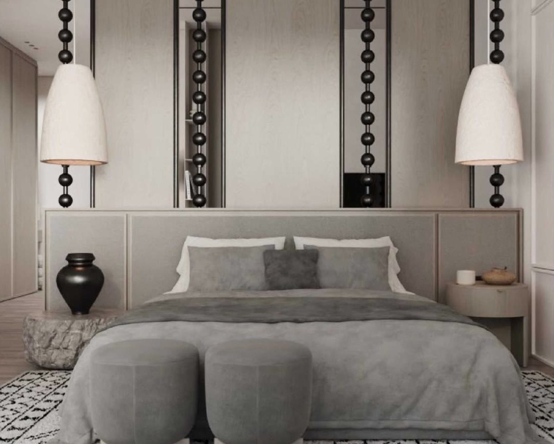 Premium residence bedroom with king bed and ocean-facing glass wall
